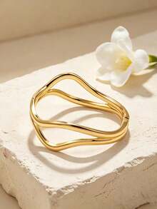 1 pieza Brazalete metálico geométrico minimalista de moda, joya versátil como regalo para uso diario y festivo - Amarillo Oro - Ver 4