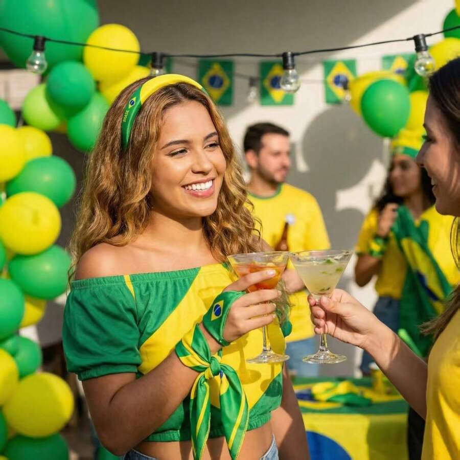 5pcs World Cup Cheering Set, Includes Headband, 2 Hair Clips, Hair Scrunchie, Bandana, For Brazil Football Fans - View 1