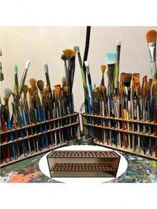 1个木制画笔架，可容纳67支画笔 - 桌面画笔收纳架，适用于钢笔、画笔、彩色铅笔和马克笔 - 復古 - 查看 10