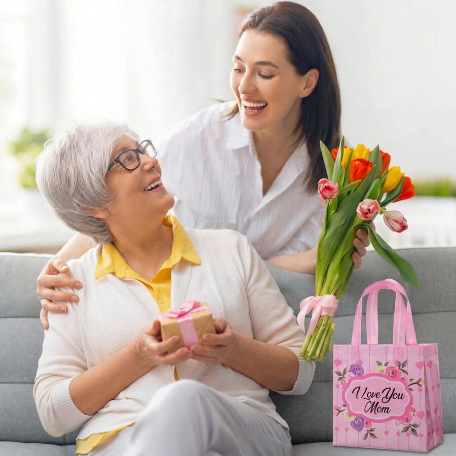 Bộ 6 túi quà tặng tái sử dụng chất lượng cao, túi gấp gọn dùng để đựng quà tặng, kẹo, bánh quy, mỹ phẩm, thích hợp cho Ngày của Mẹ, các bữa tiệc ngày lễ, quà tặng cho mẹ, bà, vợ, người yêu, phụ nữ.