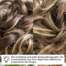 Pieza de pelo sintético con clip para moño desordenado, moño de pelo rizado y ondulado, moño alto esponjoso - Marrón con reflejos dorados - Multicolor - Ver 7