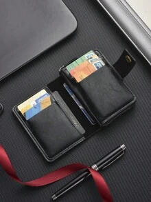 Nuevo Portacartas de estilo vintage para hombres en viajes de negocios, cartera de gran capacidad con cierre magnético de piel de PU - Multicolor - Ver 6