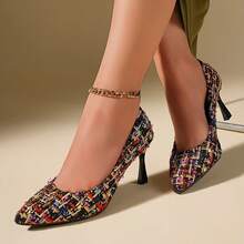 2026 New Retro Multi-Color Blended Tweed High Heels, Elegant Lady-Like Pointed Toe Stilettos - Multicolor - View 13