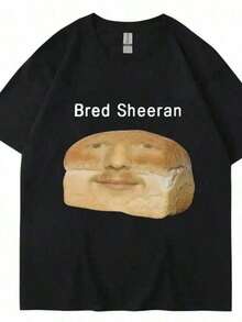 Vintage rolig Ed Sheeran meme-t-shirt för män och kvinnor - Paroditryck "Bred Sheeran" med sångarens ansikte och "oatmeal"-frisyr - Oversized, ledig kortärmad t-shirt, maskintvättbar - Roliga streetwear-sommartoppar - Svart - Visa 6