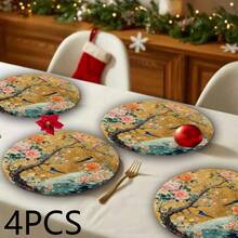 Four Piece Daily Themed Japanese Gold Leaf Round Linen Placemat, Decorative Floor Mat, Hot Selling Product, Wrinkle Resistant Placemat. The Size Is 36 * 36 Centimeters, Suitable For Occasions Such As Birthdays, Housewarming, Celebration Banquets, Holiday Gatherings, Family Dinners, Etc. Support Machine Washing. This Is An Excellent Gift Choice - Multicolor - View 13