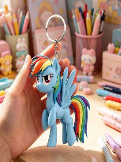  MY LITTLE PONY Keychain Pendant For Girls, Exquisite Online Celebrity Schoolbag Accessory, Plush Keychain, Ring-Shaped Injection-Molded Plush Schoolbag Pendant, Cute PVC Keychain, Car Accessories For Couples