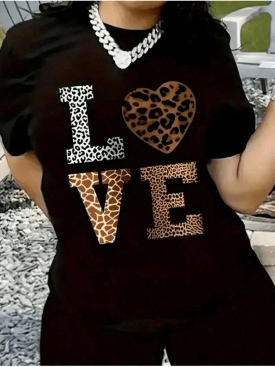 Nueva camiseta de cuello redondo para mujer, manga corta, holgada, casual y versátil con estampado de rosas azules a la moda , tejido suave y de buena caída - Negro 4 - Ver 1