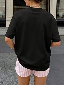 Camiseta de Matcha y Fresa, linda camiseta para amantes del matcha con estampado, camiseta de té de fresa, para amantes del café, camiseta casual de manga corta con cuello redondo, adecuada para vacaciones, fiestas y uso diario - Camiseta unisex de algodón holgada de estilo vintage urbano con cuello redondo y manga corta, blusas para mujer. blusas.blusas casuales para dama. - Negro - Ver 2