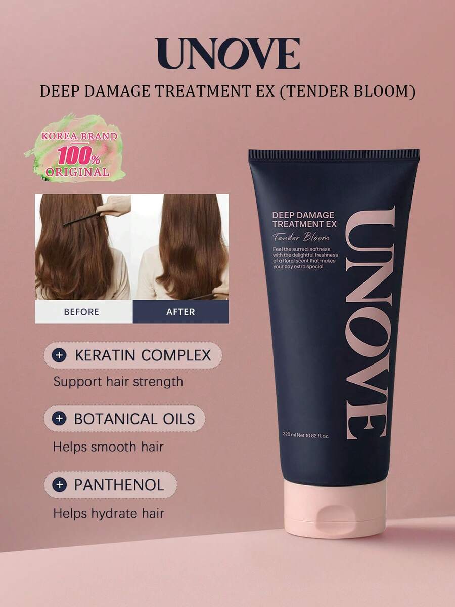 Unove 320ml Repairing Damaged Hair Essence (Soft Floral Fragrance), 30,000ppm Keratin Repair Hair Mask, 3000% Protein Content Increase Suitable For Severely Damaged Hair, Perming & Dyeing Repair, Contains 36 Amino Acids & Proteins, Subtle Woody Floral Scent, Lightweight Non-Greasy, Best-Selling Korean Hair Care, 320ml/10.82 Fl Oz - NỞ HOA MỀM 320m - Xem 1