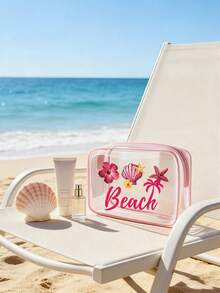 Floral & Shell Pattern PVC Waterproof Beach Bag, PVC Cosmetic Bag, PVC Travel Organizer Pouch With Zipper - Lightweight, Fade-Resistant Makeup And Toiletry Bag, Unisex, TSA-Approved Portable Cosmetic Case, Easy-To-Wipe Design, Ideal For Mothers, Teachers, Friends, Nurses, School And Vacation, Mother's Day Gift, Summer Essential - Multicolor - View 9