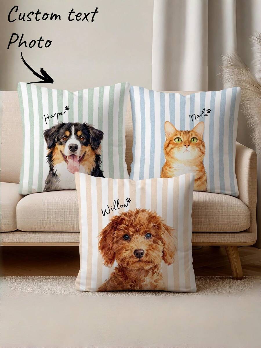 Personalized Name & Photo Printed Pillowcase Decorative Throw Pillow Cover Wedding Holidays Couples Room Decor Gift For Loved Ones Breathable Lightweight Washable Bed Car Bedroom Tea Room Living Room Sofa Housewarming Gift, Soft Geometry - Multicolor - View 1