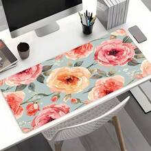 Alfombrilla de ratón cuadrada con estampado de rosa acuarela estilo Morandi, artística y fresca, antideslizante con borde cosido, para oficina, con fondo azul claro Morandi y textura de acuarela con estampado de rosa rosa-naranja, estilo suave y fresco con vibra curativa, adecuada para varias escenas de escritorio - Ver 11