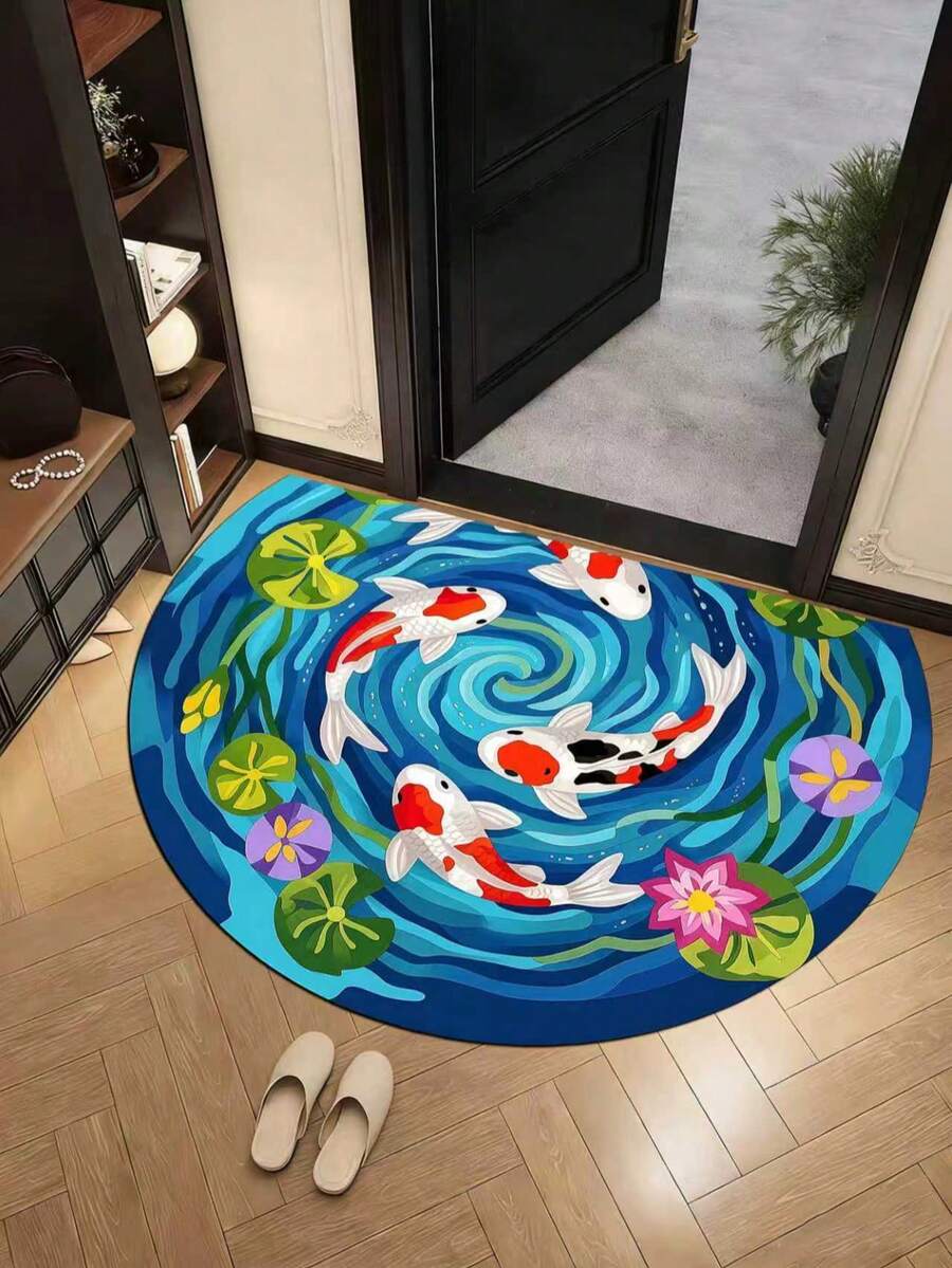 1pc Floral Half-Circle Doormat, Small Rug, Welcome Mat, Carpet, Fan-Shaped Rug, Outdoor Doormat, Kitchen Rug, Home Decor, Front Door Mat, Area Small Rug, Outdoor Mat, Home Decor, Area Rug, Garden Rug, Washable Carpet - Multicolor D - View 1