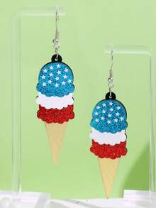1 Pair Cute Red White Blue Star & Ice Cream Acrylic Dangle Earrings, Fashionable Daily Wear & Party Jewelry For 4th Of July - Multicolor - View 1