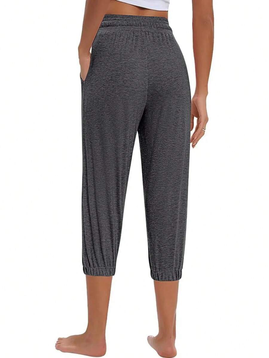 Pantalones capri de cintura alta con cordón para mujer, ropa informal y versátil, primavera y verano - Gris Oscuro - Ver 1