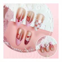 Press On Nails - 30 Pieces Of Cherry Almond Boutique French Cat-Eye Wear Nails Hand-Painted Cherry Plaid Nail Art Nails - DM-134 - 查看 3