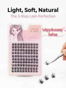 3-In-1 Slouchy Lashes, 100 Clusters D-Curl Wispy Lightweight Changeable Styles, DIY For Party, Gathering, Daily Wear, Soft & Natural Messy Look, Easy To Wear - View 1