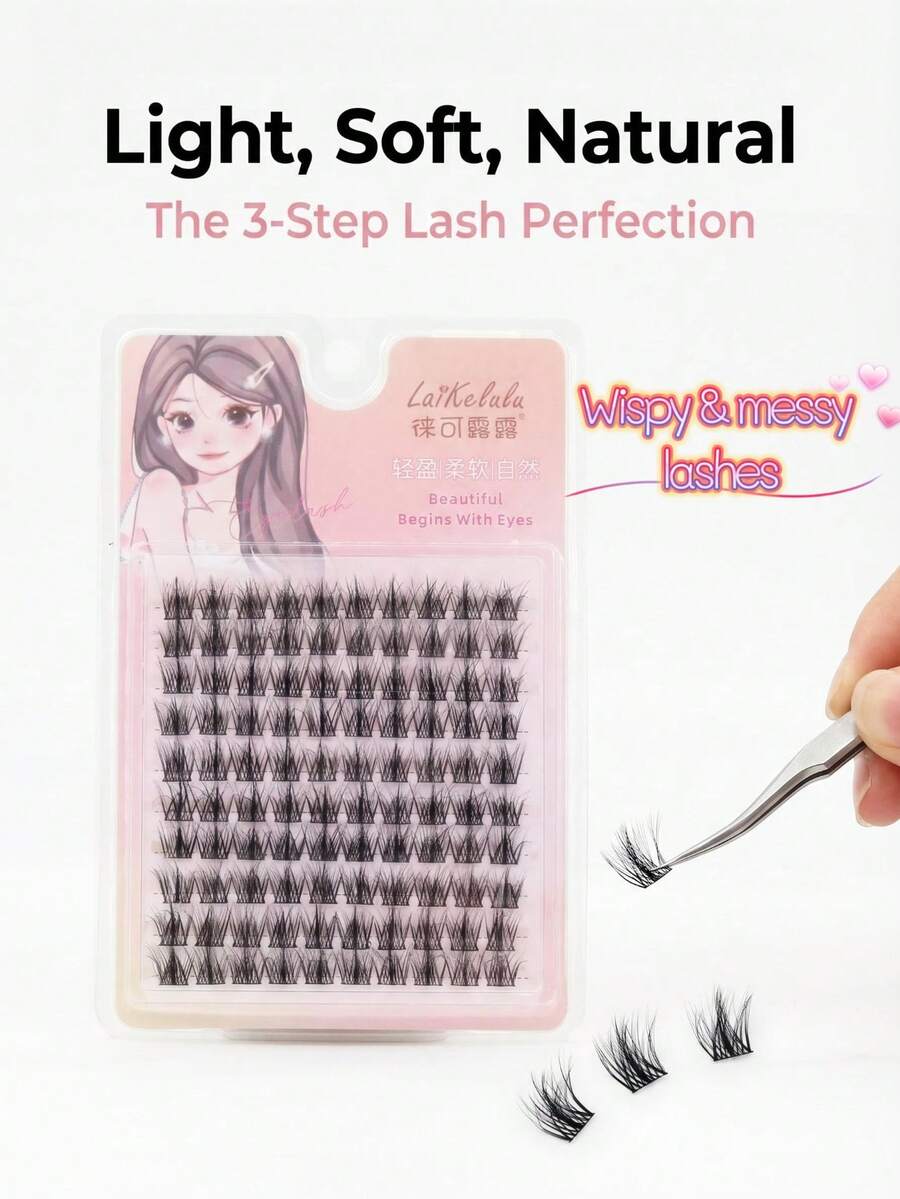 3-In-1 Slouchy Lashes, 100 Clusters D-Curl Wispy Lightweight Changeable Styles, DIY For Party, Gathering, Daily Wear, Soft & Natural Messy Look, Easy To Wear - View 1