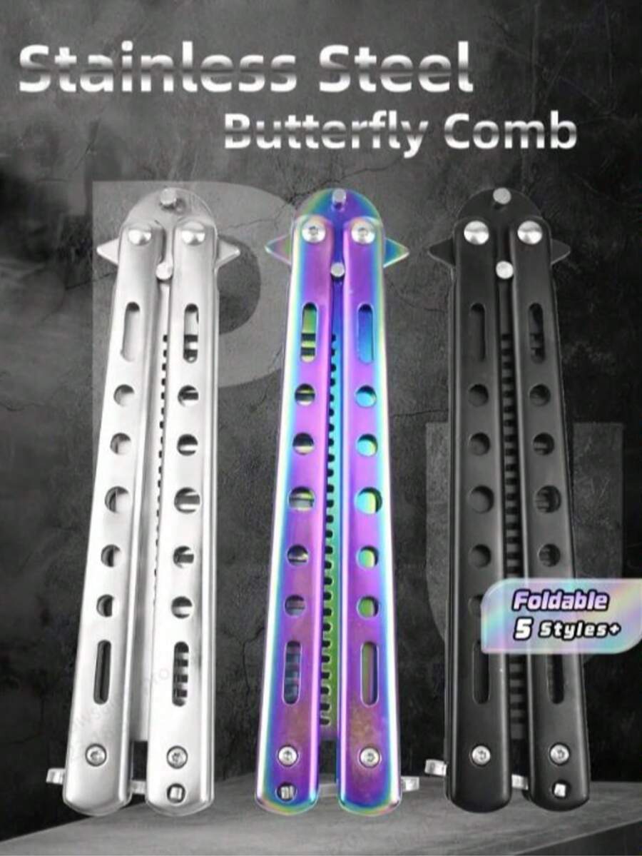 Realistic Foldable Comb Training Tool Toy, Butterfly Comb Butterfly Folding Knife Game Knife Model, Metal Texture Practice Tool