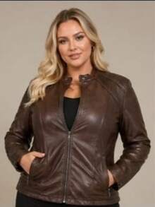 Women's Plus Size Leather Jacket - Óxido marrón - Ver 3
