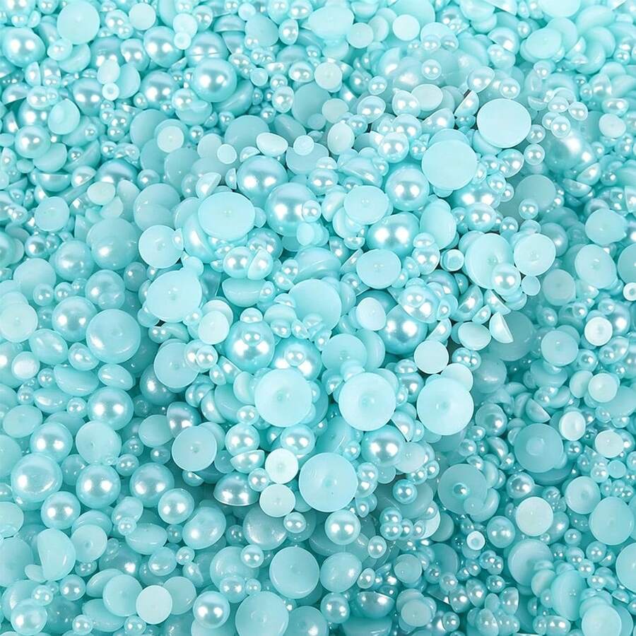 1100pcs 3-10mm Mixed Pearl Resin Rhinestone Flat Back Pearls, DIY Jewelry Accessories For Phone Case, Mirror, Cup, Crafts, Shoes - Lake Blue - View 1