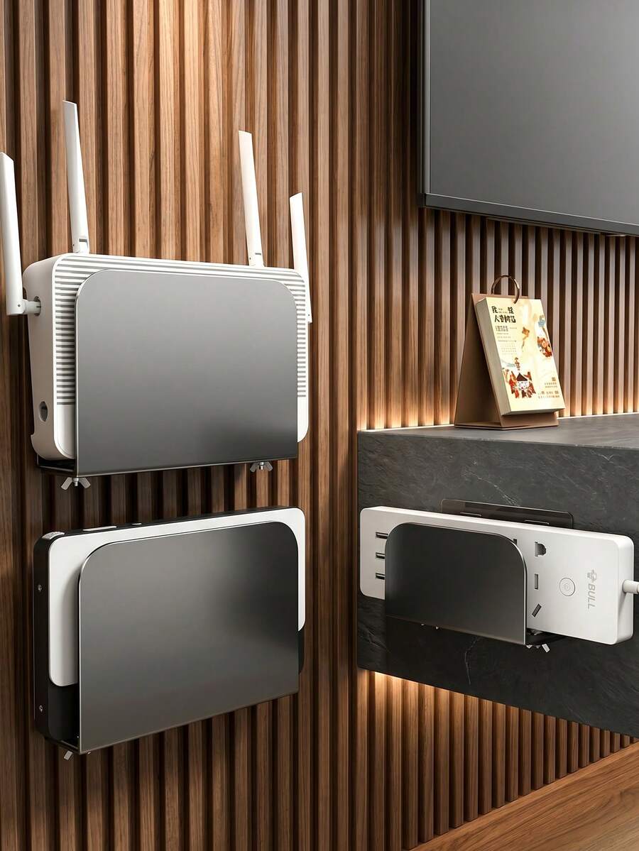 Kotak Penyimpanan Router yang Dipasang di Dinding, Pengelola Router Wifi Berventilasi, Rak Manajemen Kabel untuk Rumah dan Kantor, Rak Serbaguna Kotak Penyimpanan Router yang Dipasang di Dinding Tanpa Pengeboran | Rak Set-Top Box Fiber Optik Jaringan TV | Dudukan Dinding Perangkat Media Multifungsi - MultiWarna - View 1