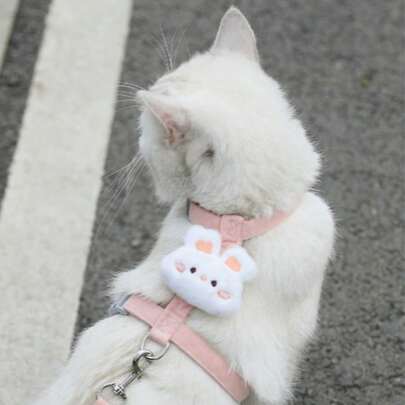 Juego de correa ajustable para gatos, diseño lindo de peluche de oso y conejo, arnés suave anti-escape adecuado para gatitos y perros pequeños, correa cómoda para caminar al aire libre