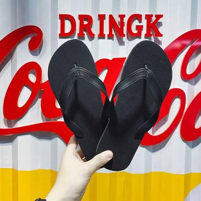 Unisex Casual Solid Color Beach Flip Flops, Comfortable Outdoor Slippers For Couples, Suitable For Beach