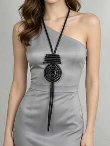 MARLIWOO 1pc Vintage Handmade Geometric Line Hollow Circle Exaggerated Long Necklace For Women - Multicolor - View 8