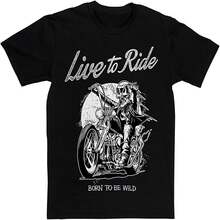 Proud Live To Ride Born To Be Wild Biker - Motorcycle T-Shirt - Black - View 2