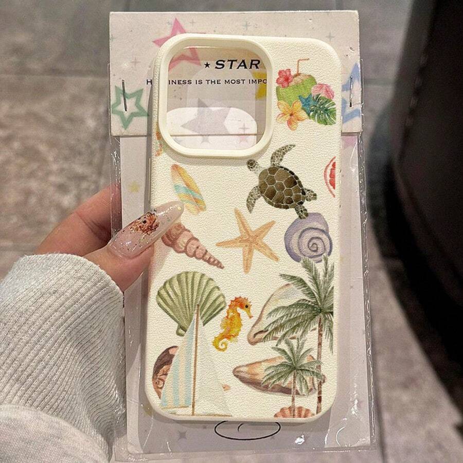 1 pièce Étui de téléphone en matériau TPU Motif frais et guérisseur d'île et de cocotier Compatible avec Iphone 17 Pro Max/17/16 Pro Max/15/13/12/11, S20 FE/A15/S24/A55, Note 11/Note 12/Note 13 Pro, Couverture complète Anti-chute Étui de protection souple pour téléphone - Blanc - Voir 1