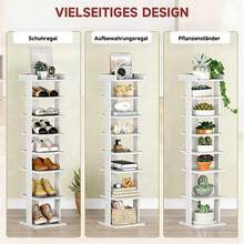 8-stöckiges freistehendes Schuhregal aus Holz in Weiß – Stabiler, platzsparender Schuh-Organizer für den Boden (24*24*120 cm), ideal für Flur, Eingangsbereich und Wohnung, robustes Aufbewahrungssystem für bis zu 8 Paar Schuhe - Weiss - Übersicht 9