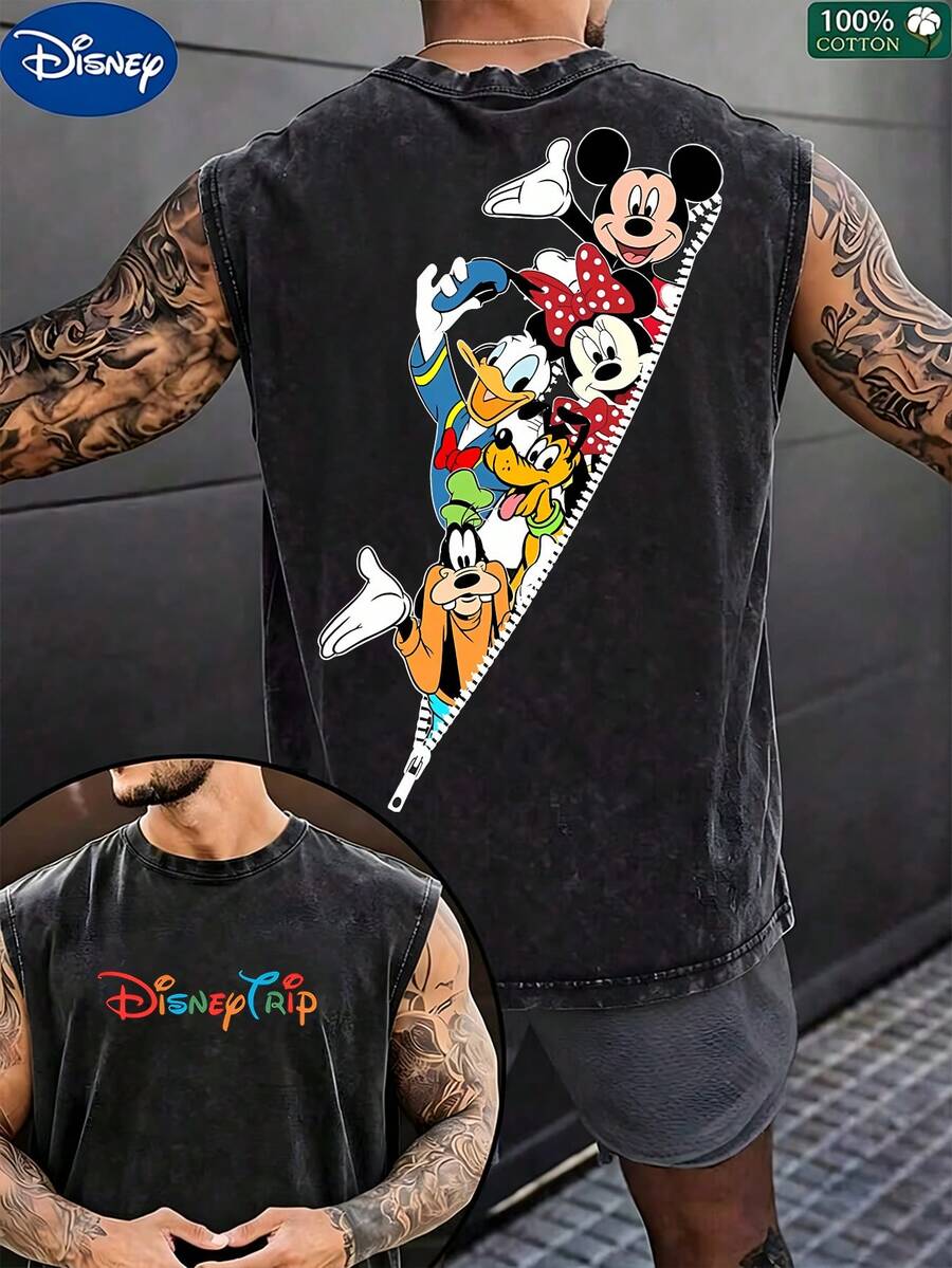 Disney-Licensed 100% Cotton Men's Vest Featuring A Double-Sided Print Of The Mickey Mouse Family. This Casual, Comfortable Crew-Neck Vest Is Breathable And Lightweight, Making It Ideal For Both Exercise And Leisure Wear. Its Relaxed Fit Makes It The Perfect Gift.Disney T Shirt - màu đen - Xem 1