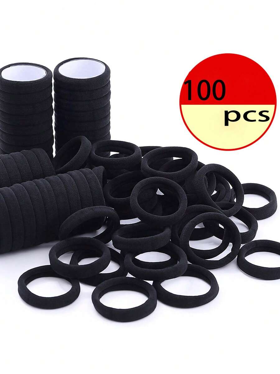100pcs Elegant Solid Color Hair Ties, High Elasticity, Protect Hair, Suitable For Ponytail, Bun, Match Any Outfit, Accessories,Festival,Party - Black - View 1