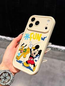 Miniso Ốp điện thoại dày chống rơi hình chuột Mickey của Disney, tương thích với iPhone 17 Pro Max, 17, 16 Pro Max, 15 Pro Max, 16 Pro Max, 14, 13, 12, 11, 14 Pro, 15 Plus, 12 Pro, 16 Plus, in hình hoạt hình graffiti dễ thương. - Màu be - Xem 3