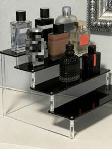 1pc Black Multi-Layer Acrylic Perfume Display Stand, Multi-Functional Storage Organizer Rack. Indoor Decoration, Cosmetics Storage. - Black - View 4