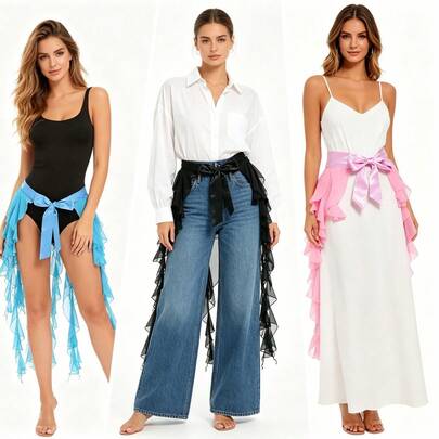1pc Women's Belly Dance Waist Chain Skirt, Bohemian Retro Style Fringe Hem Ruffle Skirt, Suitable For Festival Parties, Nightlife, Beach Outfits, Holiday Attire And Accessories