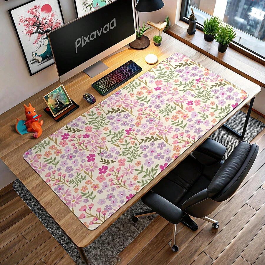 Covoraș mare pentru birou, cu bază antiderapantă din cauciuc, imprimat cu model floral de margarete, potrivit pentru tastatura computerului, covoraș dreptunghiular durabil pentru mouse, decor pentru casă și birou - Vizualizare 1