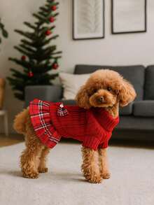 1-Pack Dog Sweater Dress, Suitable For Small Dogs, Winter Warm High-Neck Sweater, Soft Knit Fabric, Cute Dog Dress, Suitable For Teacup Dogs, Yorkshire Terriers, Chihuahuas, And Other Small Dogs. - Red - View 4