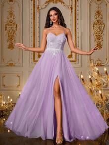 Đầm dạ hội màu tím đính cườm thủ công VIP GIRL, xẻ tà cao, thích hợp cho tiệc tùng và biểu diễn sân khấu. - Màu tím hoa cà - Xem 6