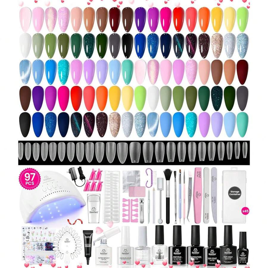 Beetles 86PCS 45Colors Gel Nail Polish Kit With UV Light, Travel Holiday All Season Starter Set, Comes With Nail Stamp, Nail Tips, Base & Top Coat, DIY Nail Art Manicure Gifts For Women - 86PCS 45 Colors Travel Holiday - 查看 1