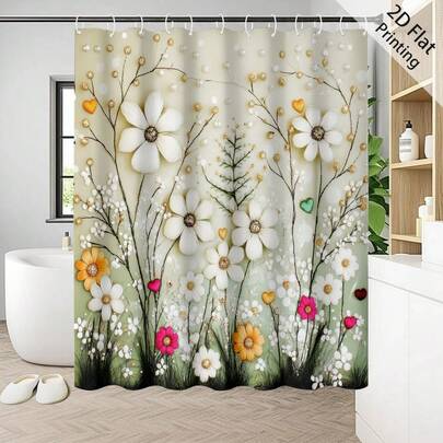1 rèm tắm in kỹ thuật số họa tiết hoa, chống nấm mốc và chống thấm nước, kèm 12 móc nhựa và khoen kim loại, phụ kiện phòng tắm bền chắc.