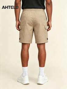 AHTELB Pantalones cortos cargo con múltiples bolsillos para hombres, pantalones cortos deportivos funcionales tipo bermuda, pantalones cortos casuales americanos de longitud media - Caqui - Ver 3
