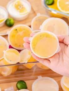 Bộ 50 hộp đựng mini trong suốt hình trái cây chanh dây, quất, chanh, dùng một lần để đông lạnh, đựng nước sốt/nước chấm. - Trong sáng - Xem 5