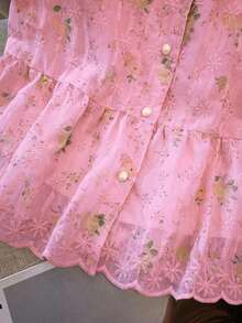 Blusa de mujer con escote en V bordada de estilo romántico francés de manga corta - Rosa - Ver 5