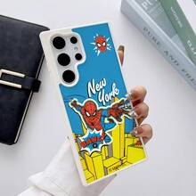 漫威蜘蛛侠透明手机壳 - “纽约市”复古漫画印花，兼容MagSafe，适用于三星S26 Ultra/S26 Edge/S26 Plus/S26/S25 Ultra/S25 Plus/S25/S25FE/S25Edge/S24 Ultra/S24 Plus/S24/S24FE/S23FE/S23 Ultra/S23 Plus/S23/S22 Ultra/S22 Plus/S22/A15/A16/A17/A35/A36/A54/A55/A56/ 圣诞礼物，送给女朋友 - 藍色 - 查看 2