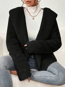 Teddy Plush Coat With Hood And Pockets, New Winter Item, Imported. - 經典黑 - 查看 4