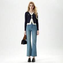 Women's High Waist Stretch Cropped Flared Jeans Slim Fit Casual Bell Bottom Denim Pants - Blue - View 5