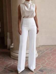 Pantalones de pierna acampanada de talle alto de moda para mujer, disponibles en múltiples colores, blanco primavera - Blanco 2 - Ver 5