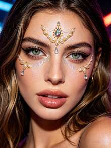 1 pieza Joya facial autoadhesiva - Gemas de cristal de lujo con forma de gota de agua, esencial para salidas diarias, festivales y fiestas temáticas en primavera/verano - Multicolor - Ver 6